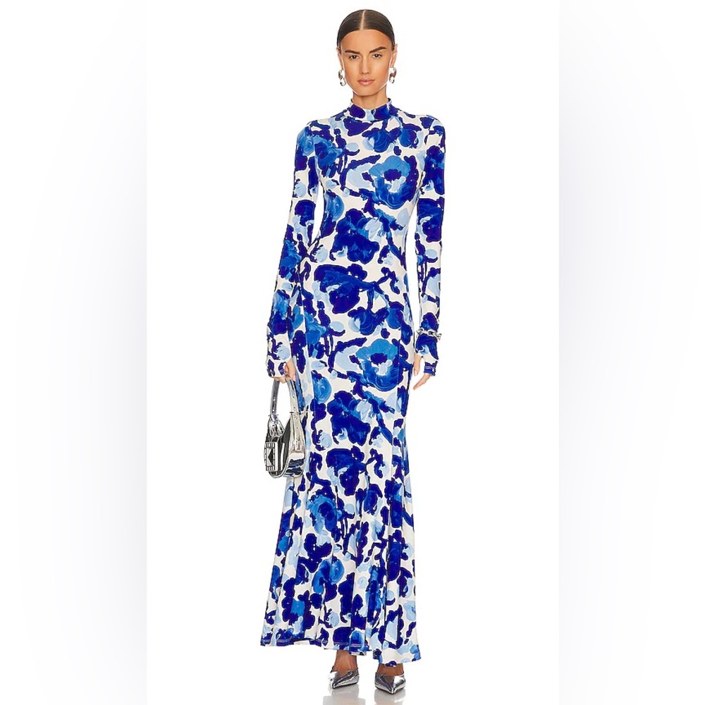 Essential Antwerp Dieval Long Printed dress in Voltage Blue